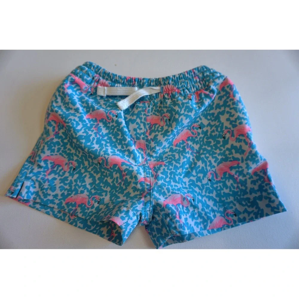 Chubbies Kids 2T Swim Trunks Blue Pink Flamingo Print Mesh Lined Shorts